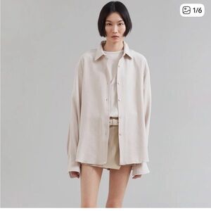 THE FRANKIE SHOP Lotta Fluid Shirt Button Down Beige Cream Tan Sz XS